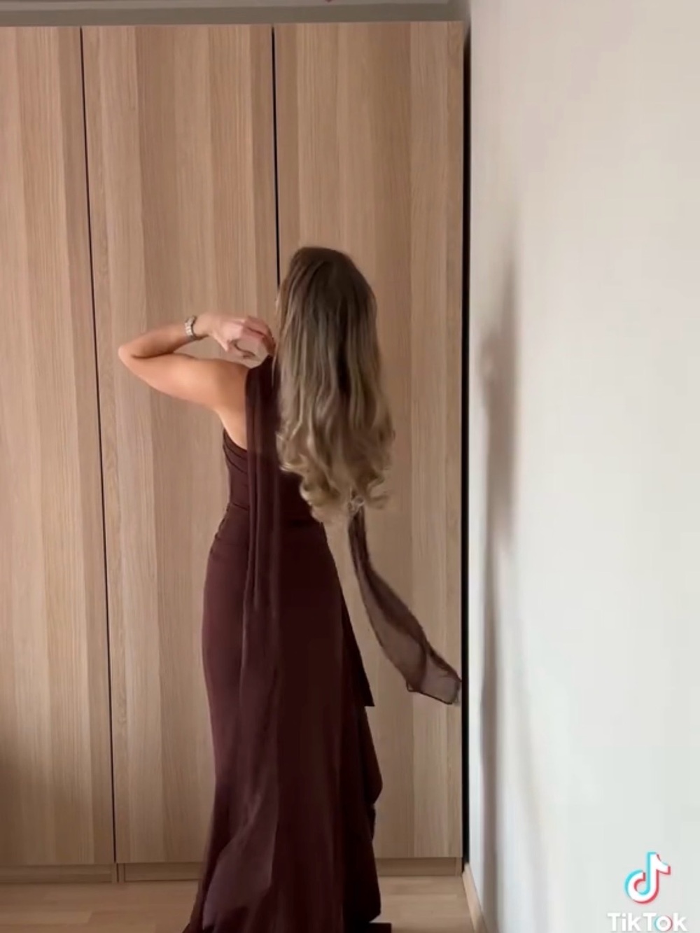 Strapless Brown Maxi Dress with High Side Thigh Slit - Picture 3 of 4